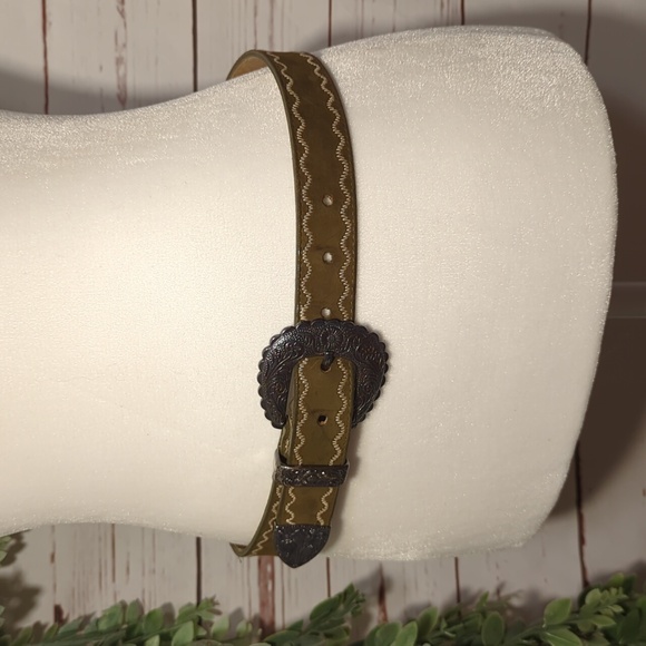Vintage Talbots Army Green Belt Leather Made in USA Southwestern Boho Medium‎ main image 6
